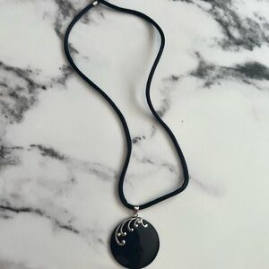 Elegant Black Onyx with Stirling Silver Accents ATR Pendant Necklace